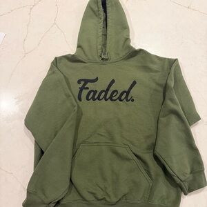 Faded. Script Graphic Hoodie Olive Green - Gildan- Size Medium